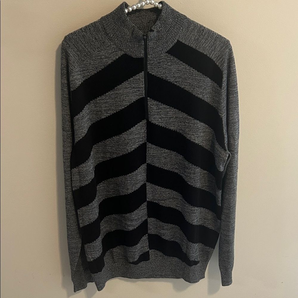 Nike Golf 1/2 Zip Wool Blend Sweater Men Large Grey Black Broken Stripe